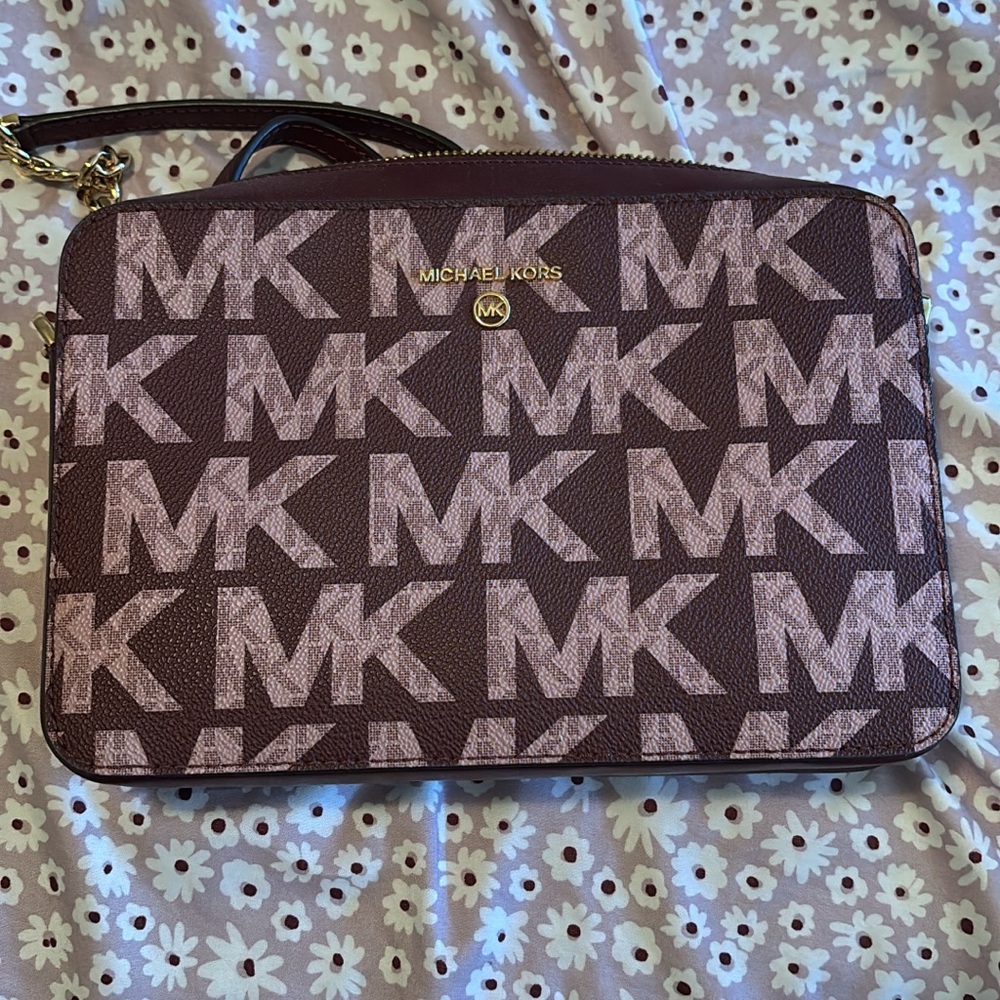 Michael Kors Pink and Brown MK Logo Crossbody
